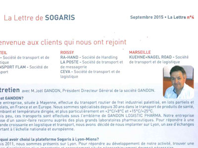 SOGARIS LYON MIONS Lettre septembre 2015 GANDON sinstalle LYON